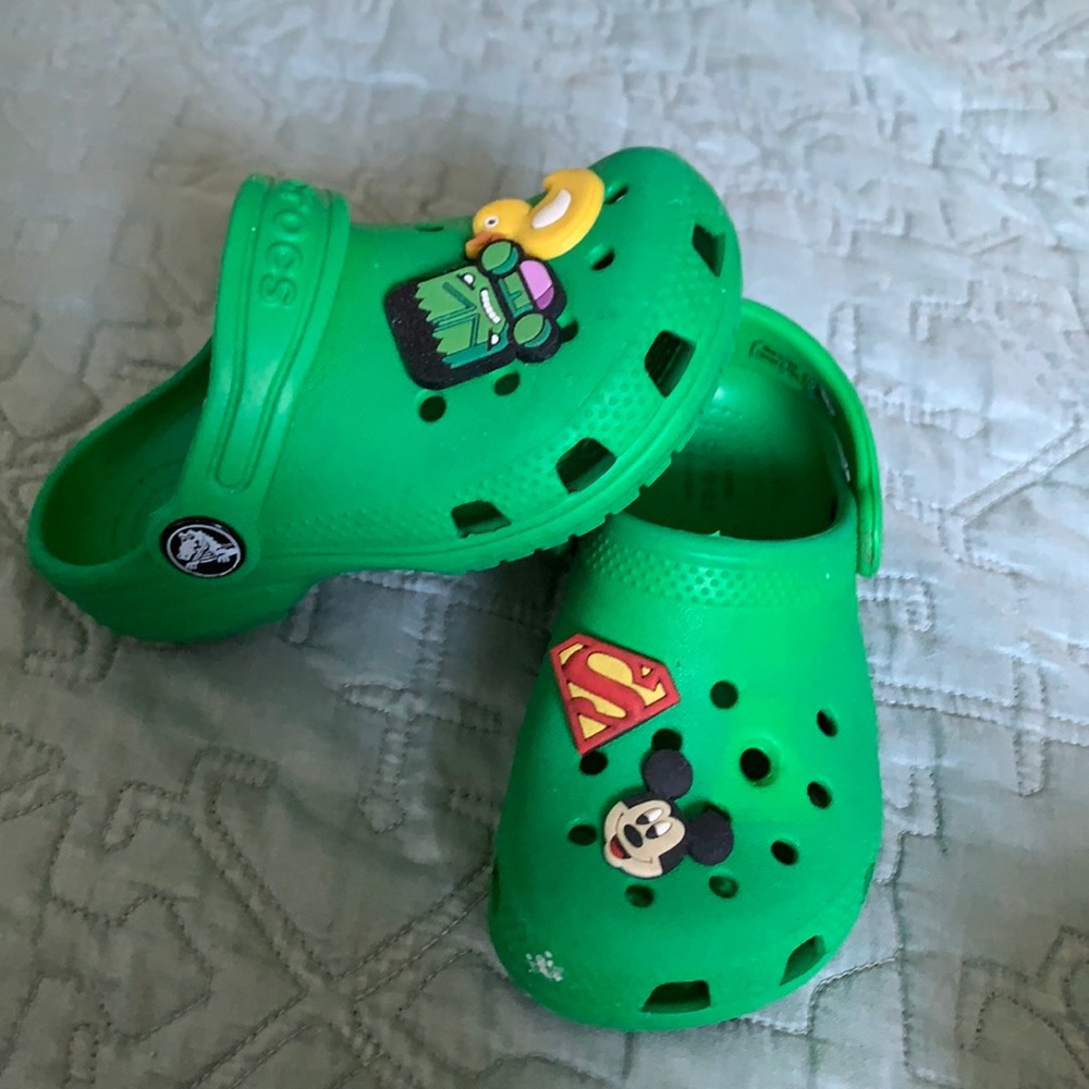 Green crocs with charms